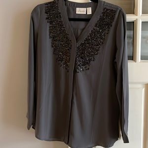 Chicos gray top with beading detail
